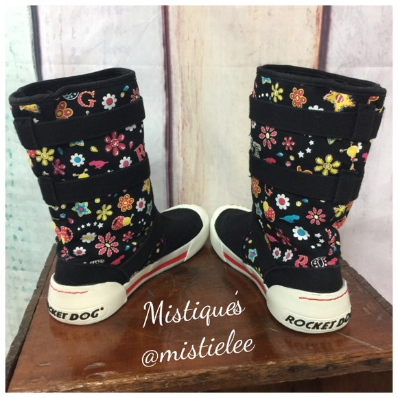 Rocket Dog Shoes - Flower Power ROCKET DOG Mid Calf Black Canvas Boot